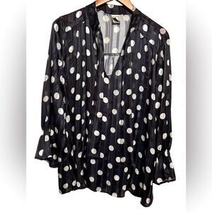 Lilian women’s sheer polka dot flowy top. Cinched sleeve creates a ruffle Sz 3x